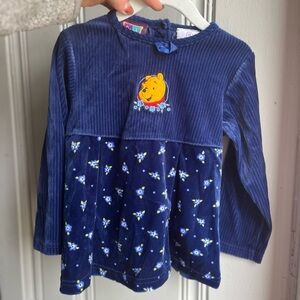 3T Vintage Winnie The Pooh Velour Blue Shirt Long Sleeve Disney